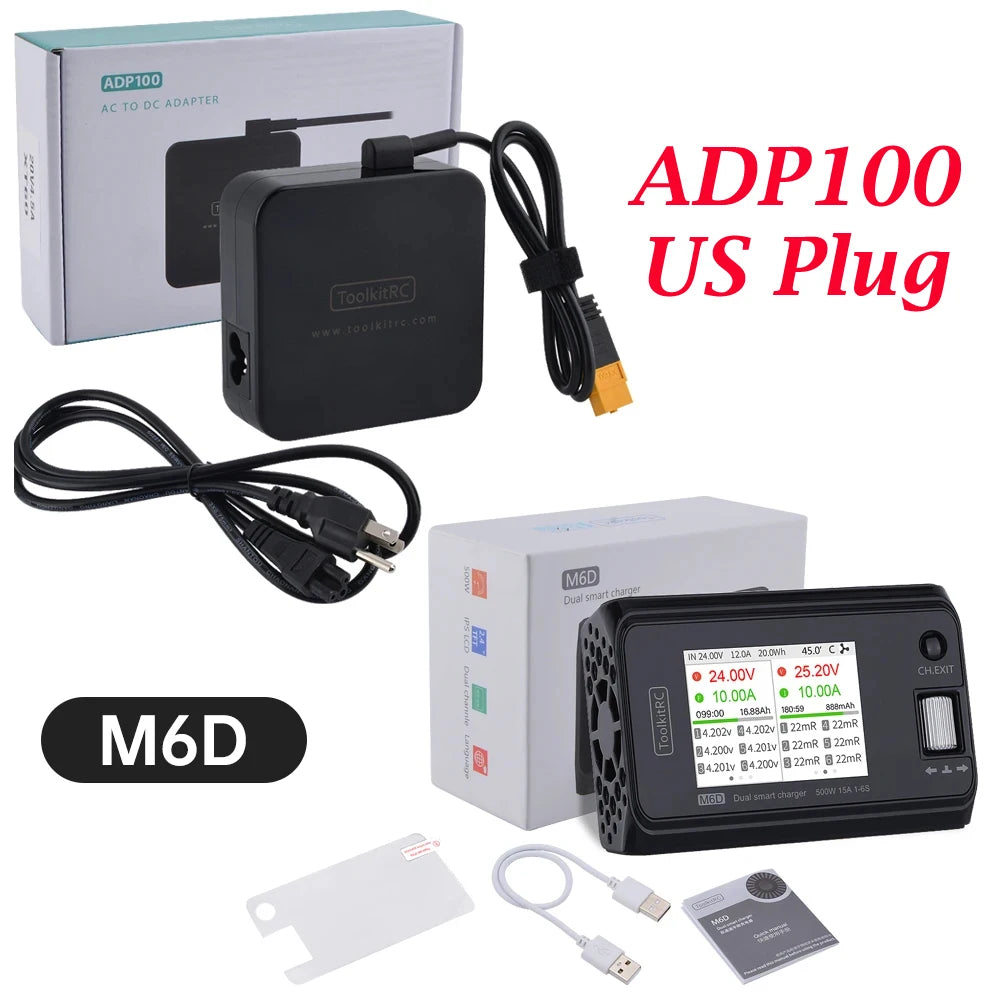 ToolkitRC M6D V3 500W 15A DC Dual Channel Smart Charger Discharger For 1-6S  LiPo LiHV LiFe Lilon Battery FPV Drone