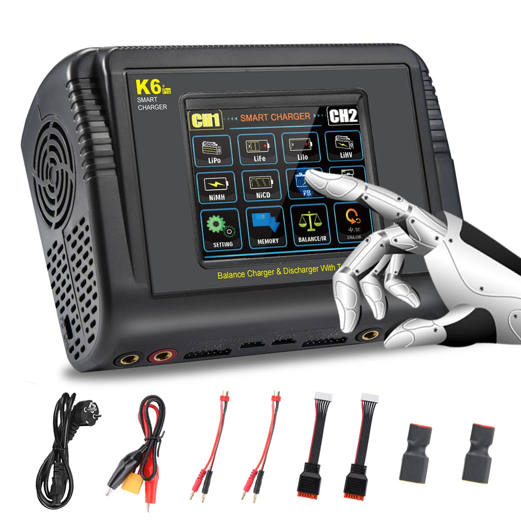 HTRC K6 Pro Lipo Charger Touch DC 400W AC 200W 12Ax2 RC Charger Discharger For LiPo LiHV LiFe Lilon NiCd NiMh Pb Battery Balance