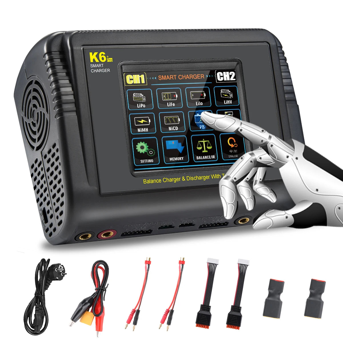 HTRC K6 Pro Lipo Charger Touch DC 400W AC 200W 12Ax2 RC Charger Discharger For LiPo LiHV LiFe Lilon NiCd NiMh Pb Battery Balance