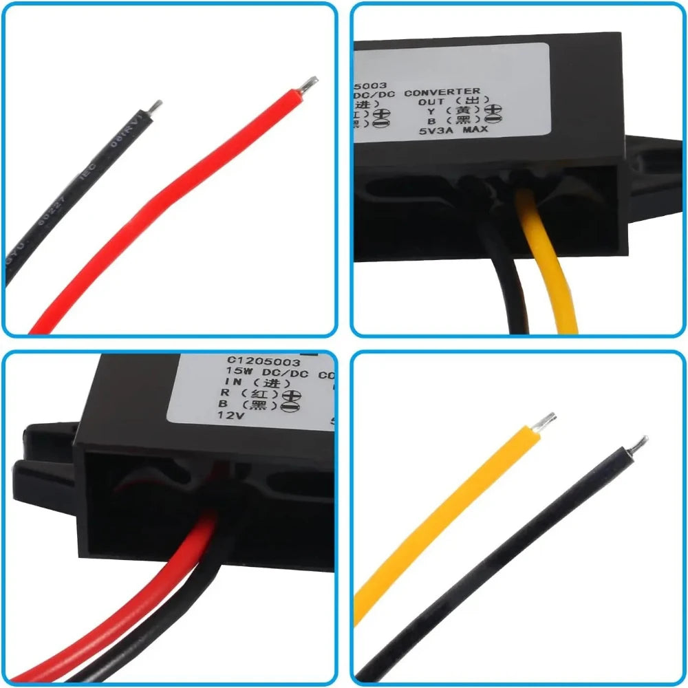 DC-DC Step Down Module Power Converter 12V to 5V 3A Wire/Dual Ear USB /Type C/dual USB/Adapter USB-A Female Connector Waterproof