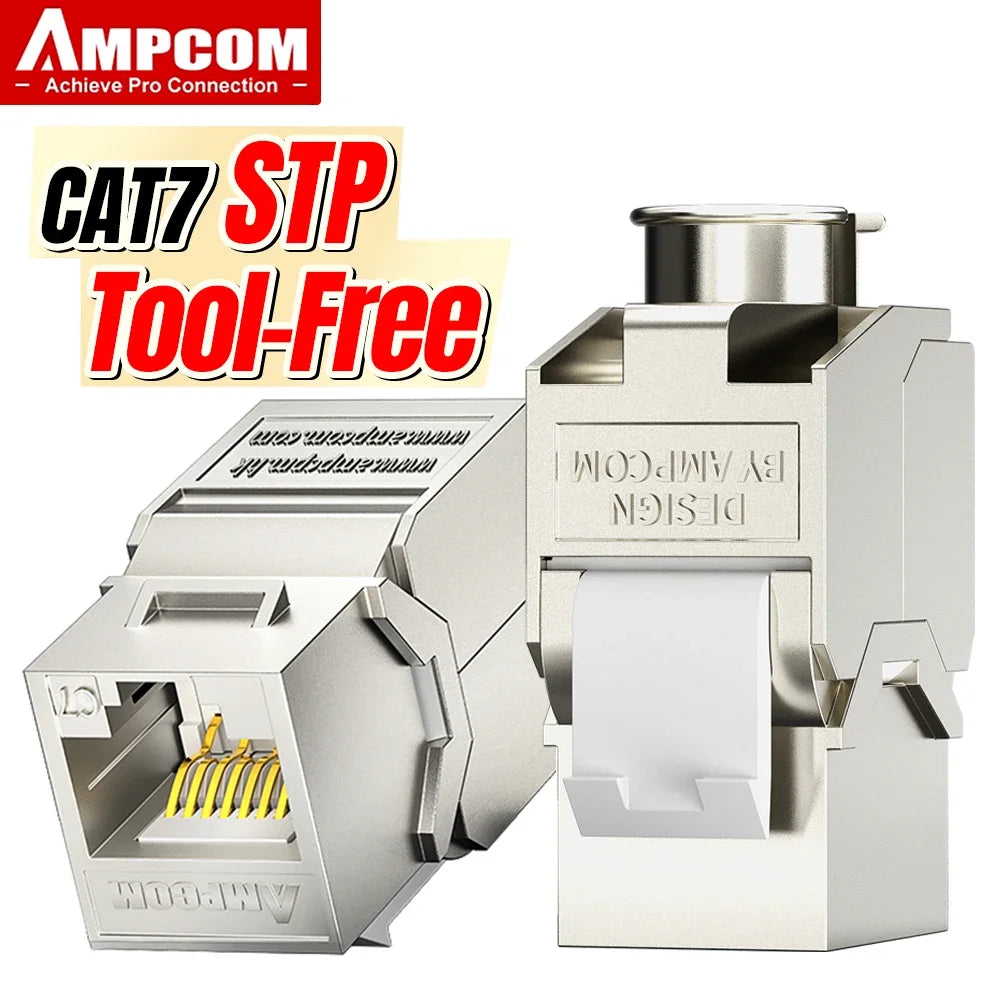 AMPCOM CAT7 RJ45 Keystone Jack, STP Shielded Tool Free Self-Locking CAT8 Cat6a Keystone Zinc Alloy RJ45 Module Coupler Adapter
