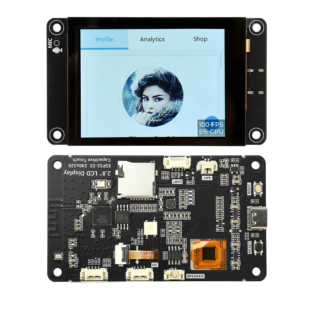 ESP32‑S3 2.8 inch 240x320 TFT LCD Capacitive Touch Type‑C WiFi BLE Mic Speaker TF‑Slot Li‑ion Charge For AI Voice IoT Project