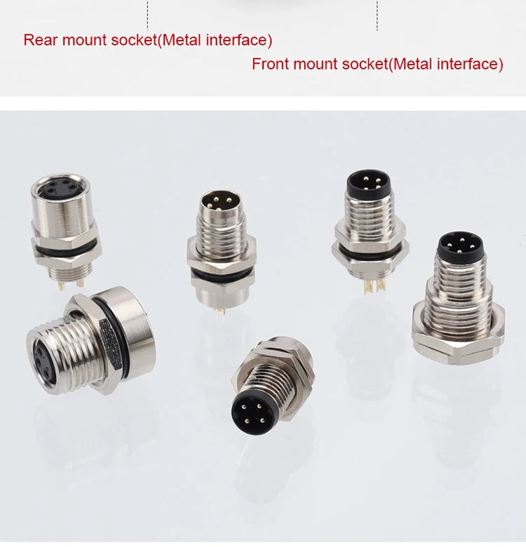 M8 Socket 3 4 5 6 8 Pins Female Male Solder Type Front Back Panel Mount Waterproof Connectors