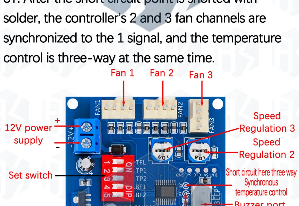 DC 12V 5A PWM PC CPU Fan Temperature Control Speed Controller Module Buzzer High-Temp Alarm NTC B 3950 Thermistor 50K