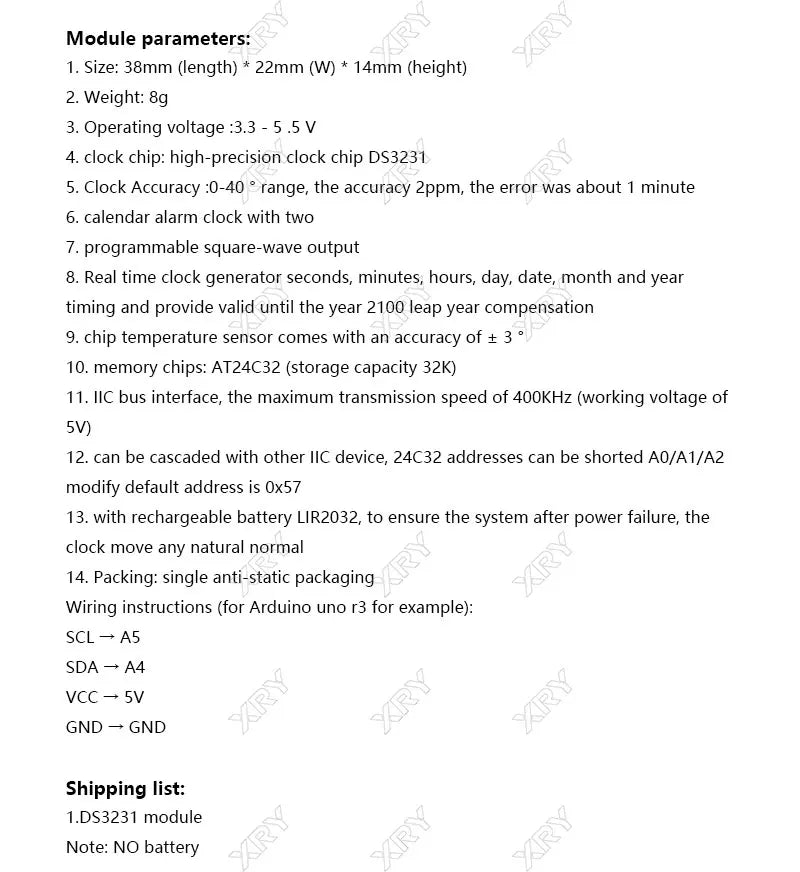 XRY 1PCS DS3231 AT24C32 IIC Module Precision Clock Module (without battery) DS3231 Memory Module