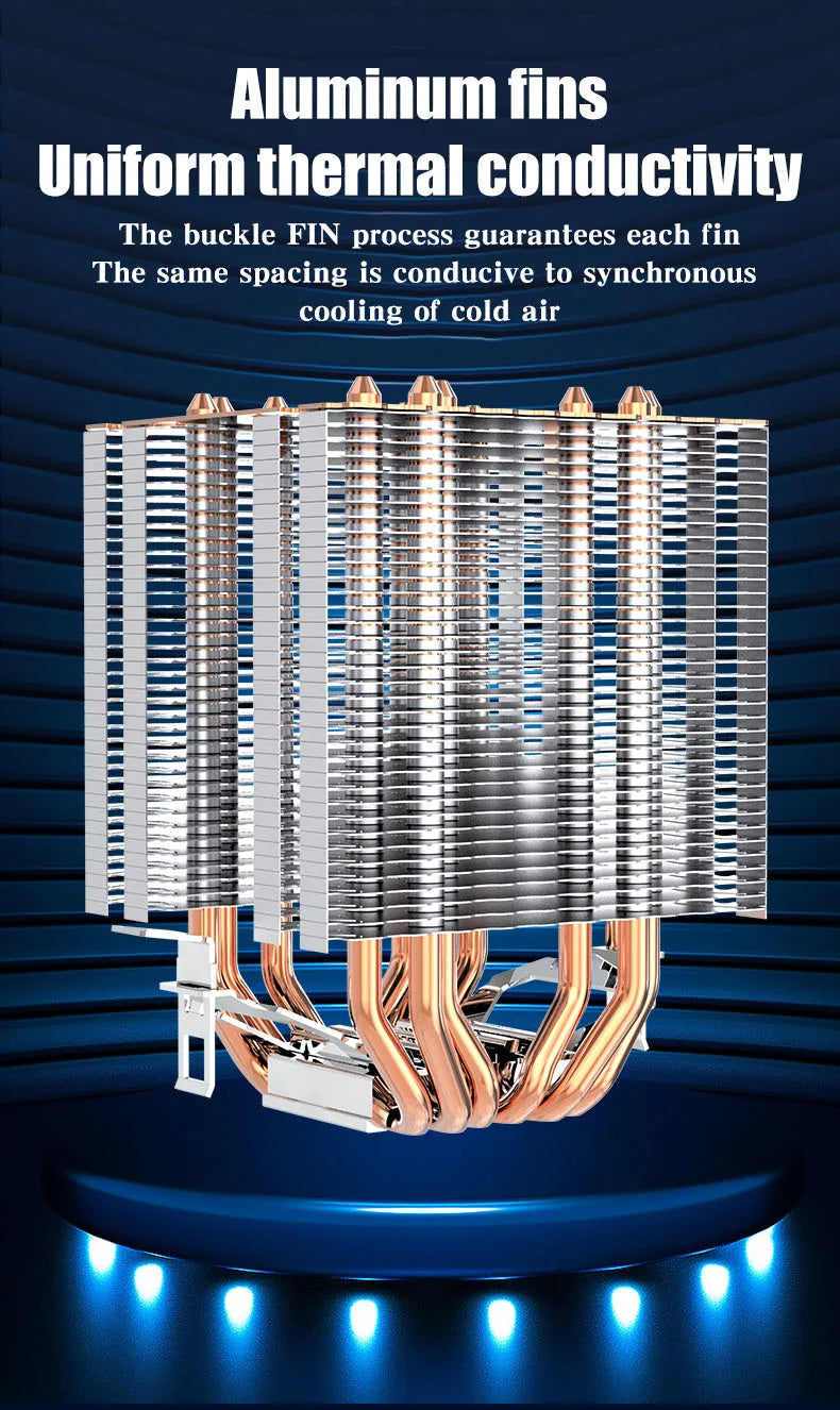 6 Heat Pipe CPU Cooler 4Pin PWM PC Quiet Air Cooler Fan for Intel LGA 1366 1700 1200 1150 1151 1155 2011 X79 X99 AM3 AM4 AM5