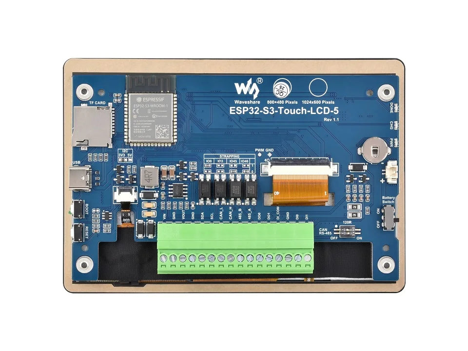 Waveshare ESP32-S3 5inch Capacitive Touch Display Development Board, 5-Point, 32-Bit LX7 Dual-Core Processor, ESP32 With Display