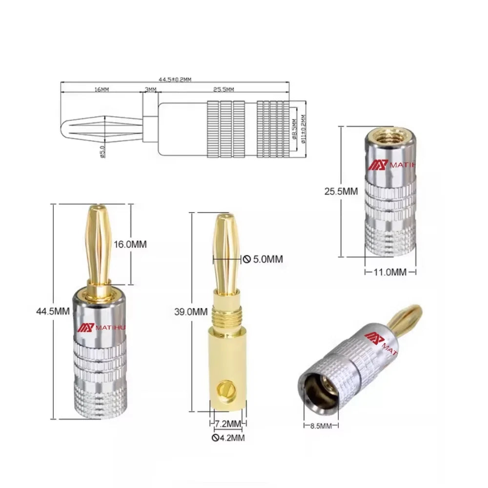 MATIHUR Banana Plugs 24K Gold-plated 4MM Banana Connector with Screw Lock For Audio Jack Speaker Plugs 20 Pcs