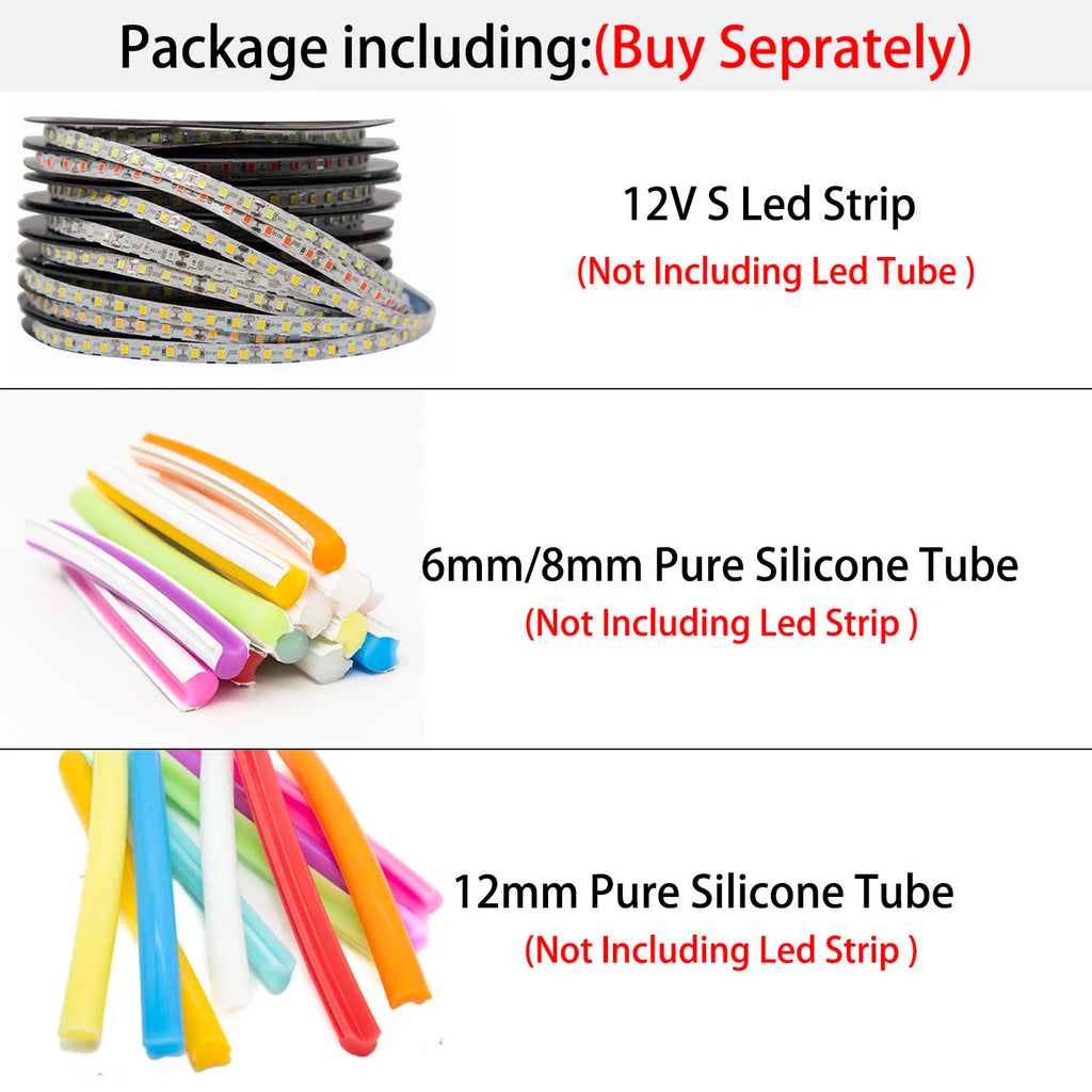6mm 8mm 12mm Separate Flexible Silicone Neon Strip or 120Leds SMD2835 Led Strip For LED Neon Sign Waterproof IP67