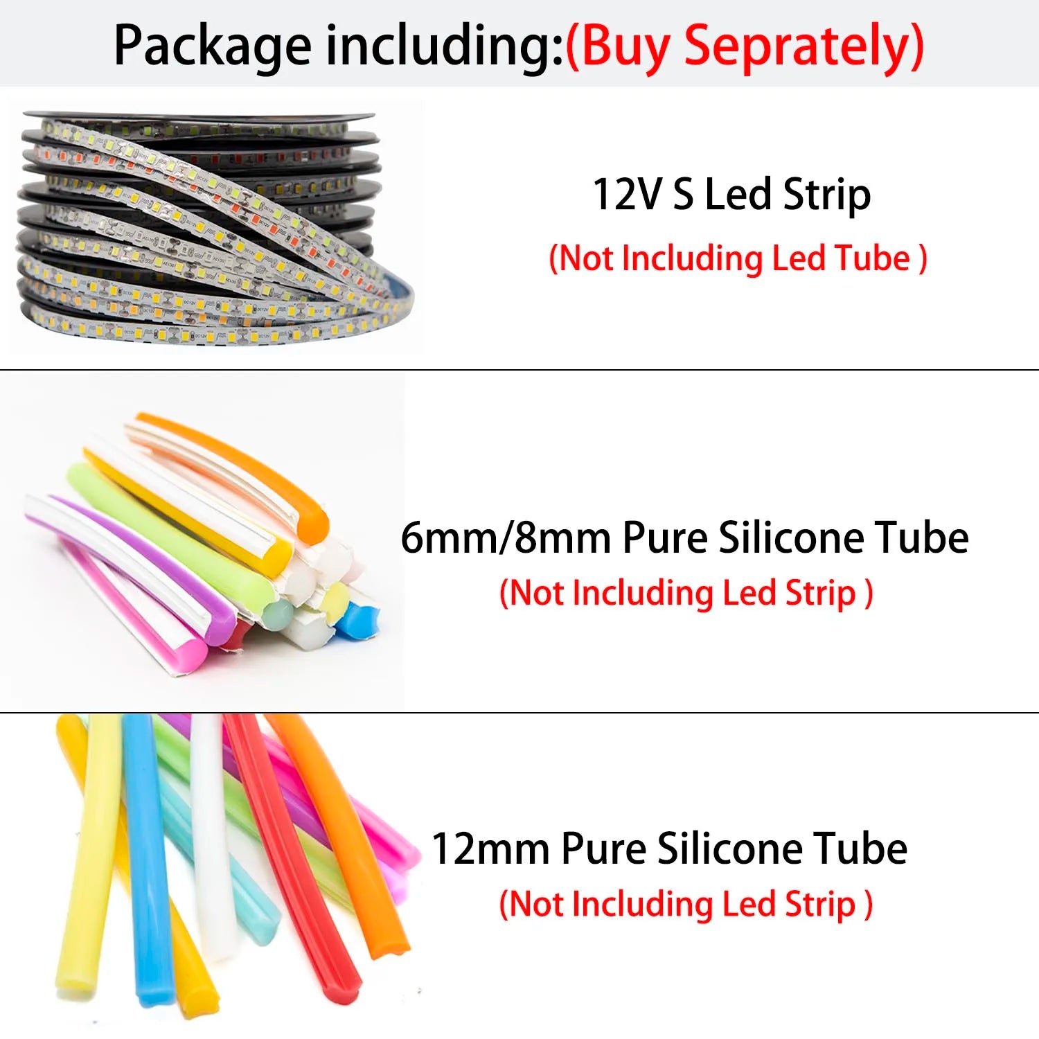 6mm 8mm 12mm Separate Flexible Silicone Neon Strip or 120Leds SMD2835 Led Strip For LED Neon Sign Waterproof IP67