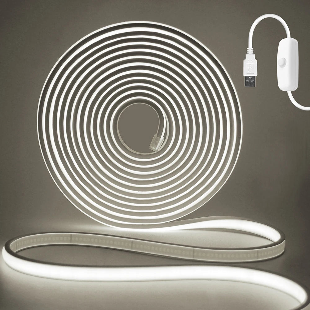 IP68 Waterproof Flexible Neon Rope Light USB COB LED Strip 5V ON OFF Switch 320 LEDs/m Natural Warm White 0.5m 1m 2m 3m 4mm 5m