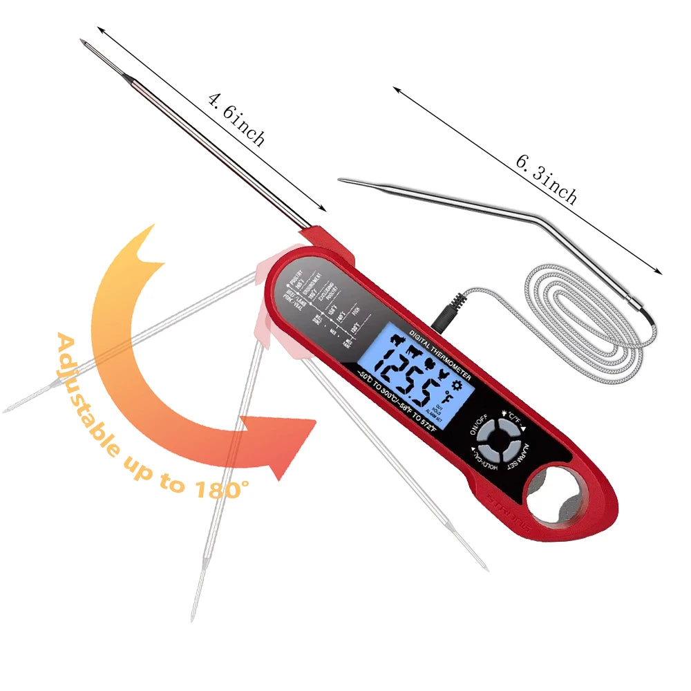 Digital Double Probe Food Thermometer with Backlight & Magnet, Calibratable Food Cooking Thermometer for Oven BBQ Grill Kitchen