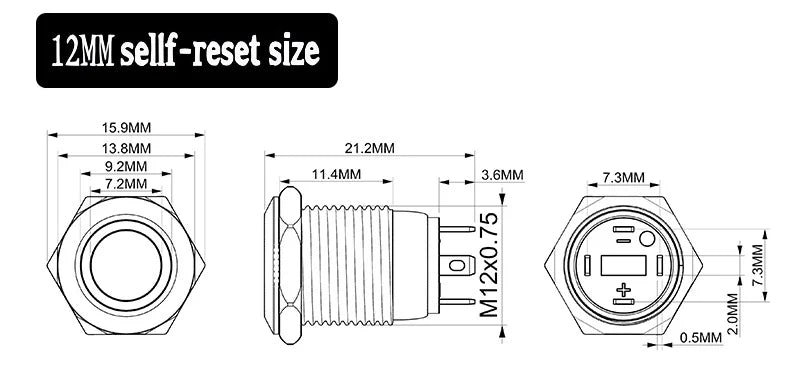 12/16/19/22MM black metal switch button self-locking latching reset power button start stop car motorcycle 6/12/24/220V on off