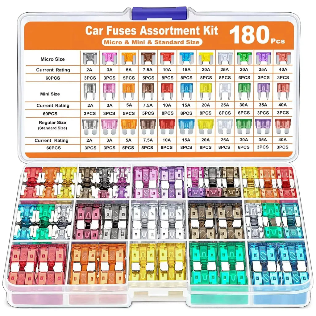 50/180Pcs Standard Car Fuses Assorted Kit, 60 Mini Blade Car Fuse +60 Standard Fuse Automotive +60 Micro Fuses Car Accessories