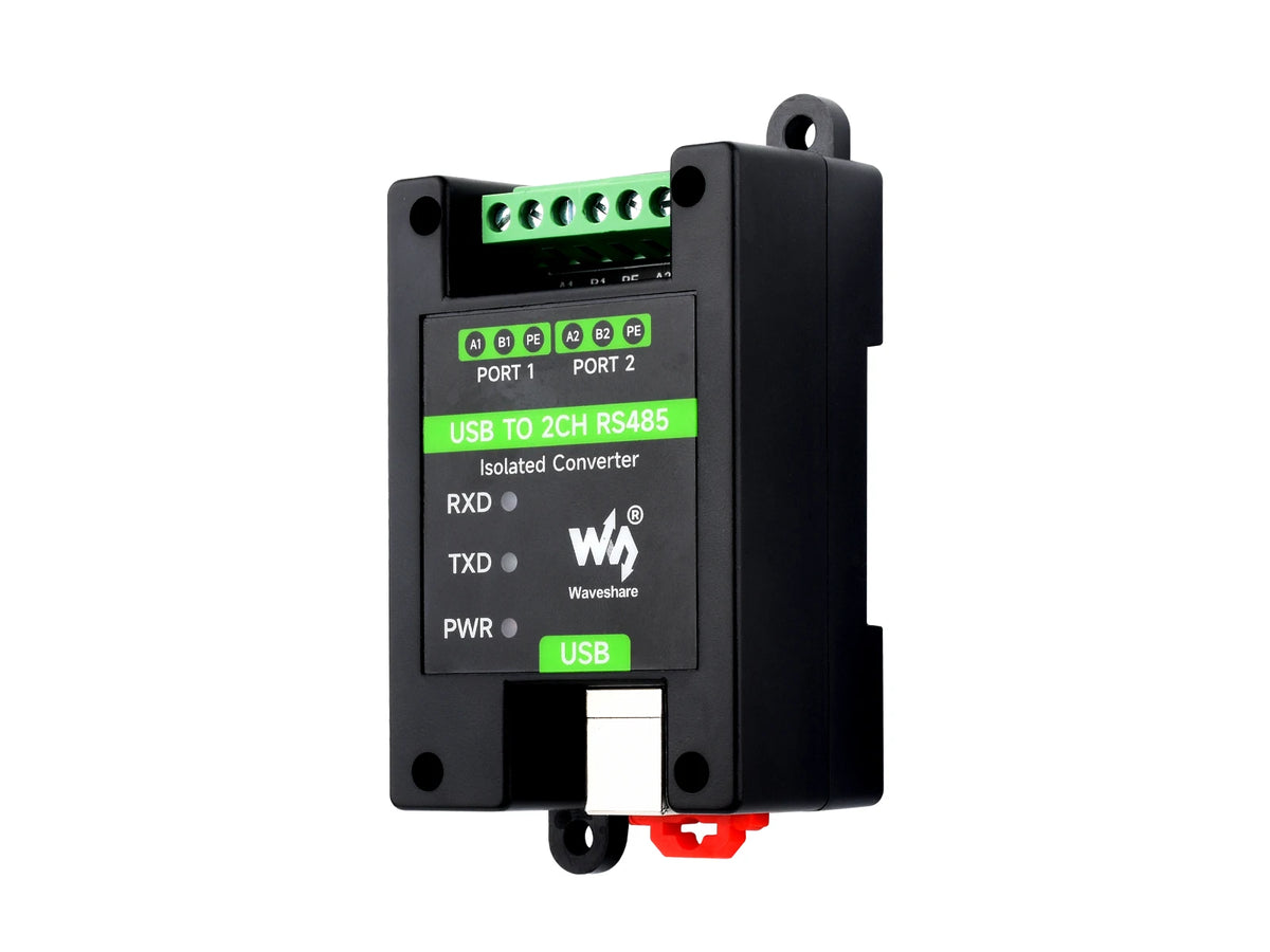 Waveshare USB TO 2CH RS485 Industrial Grade Isolated Converter, USB To RS485 Adapter,Wall-mount and Rail-Mount Support