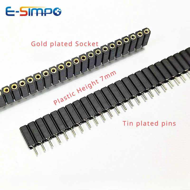 2.54mm Round Hole RA Straight Single/Dual Row 0.1" Breakable Stackable PCB IC Crystal Transistor PH 7mm Female Tin Pin Header