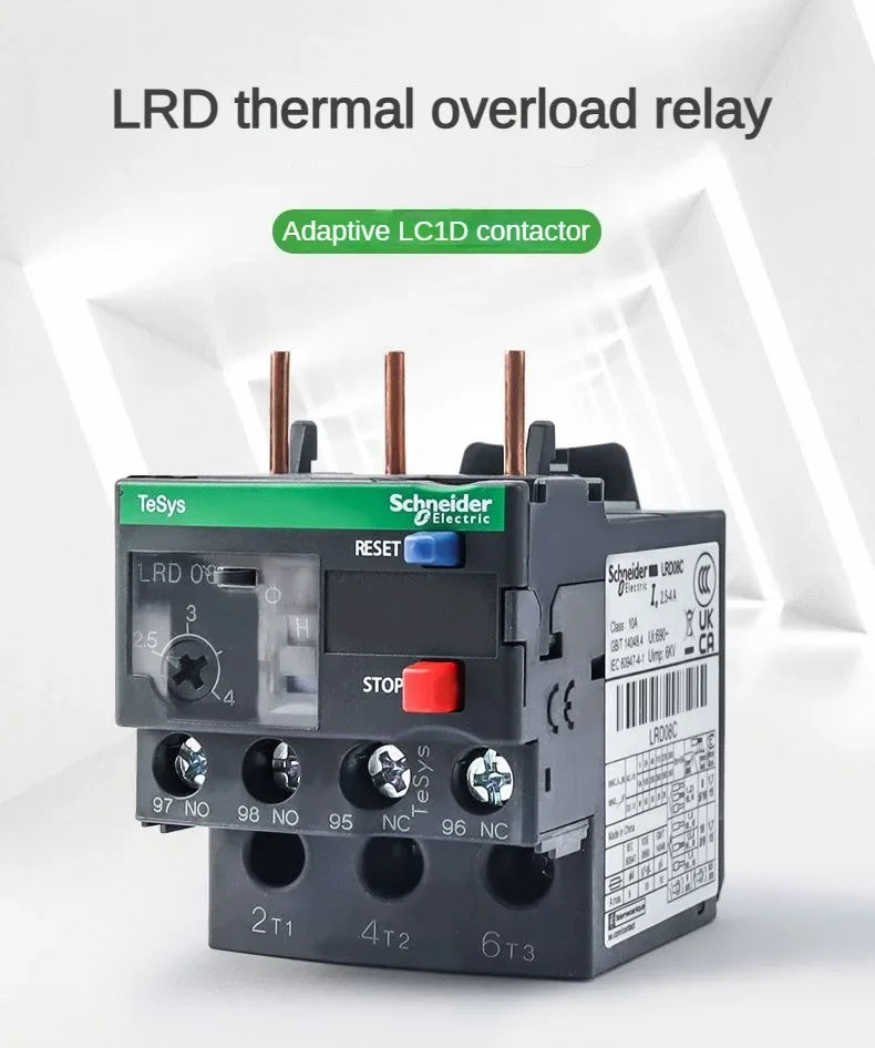 Schneider Thermal Overload Relay LRD12C LRD16C LRD21C LRD32C Relay Three-Pole Thermal Magnetic Trip 10A LC1D Overload Protection