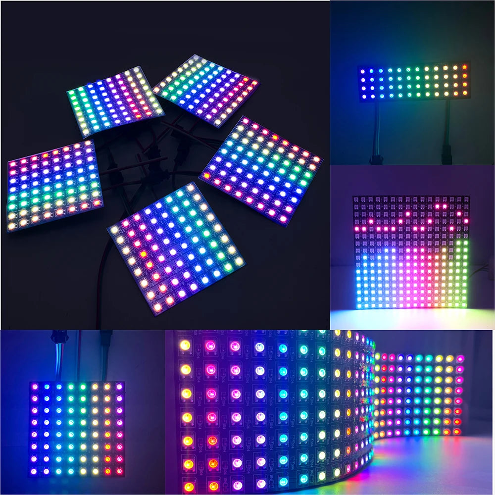 WS2812B RGB 4x12, 8x8, 16x16, 8x32 Pixel Display Screen. WS2812B, Individually Addressable, Digital Flexible Programmable, 5V.