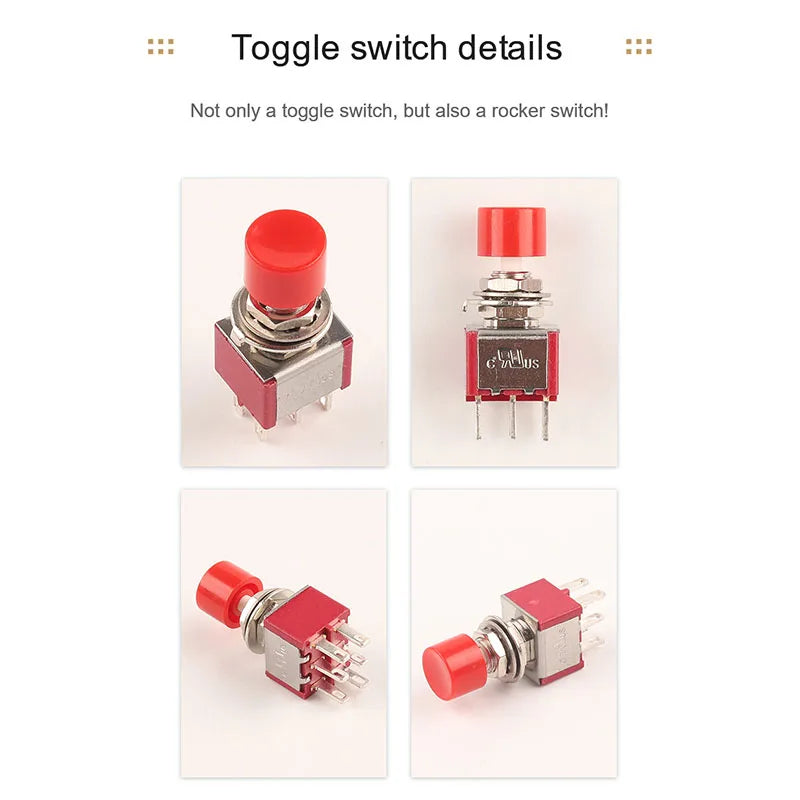 5PCS 3Pin C-NO-NC Reset Latching Toggle Switch Automatic return Push Button (ON)-OFF 5A125V/2A250V 6mm Mini Toggle Switches