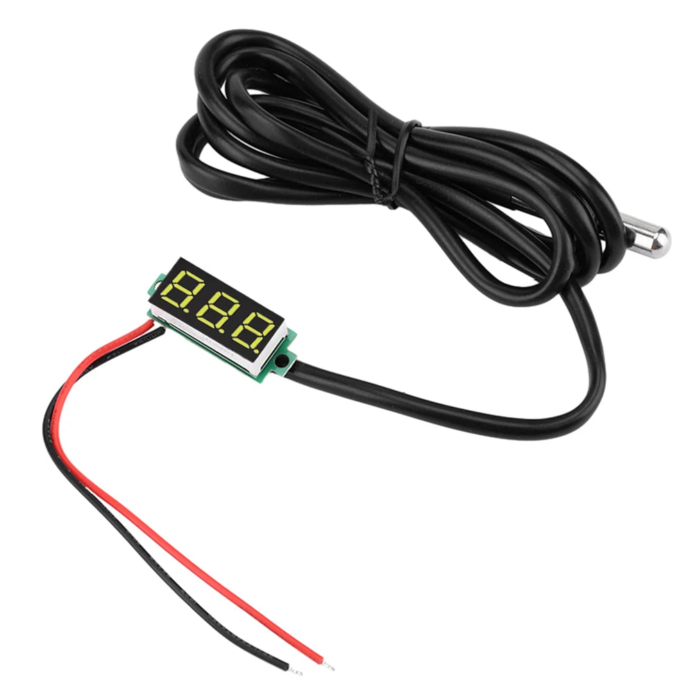 DC4-28V 0.28-inch Mini Two-Line Digital Thermometer Tester LED Display DS18B20 Waterproof Metal Probe -50 ℃~125 ℃