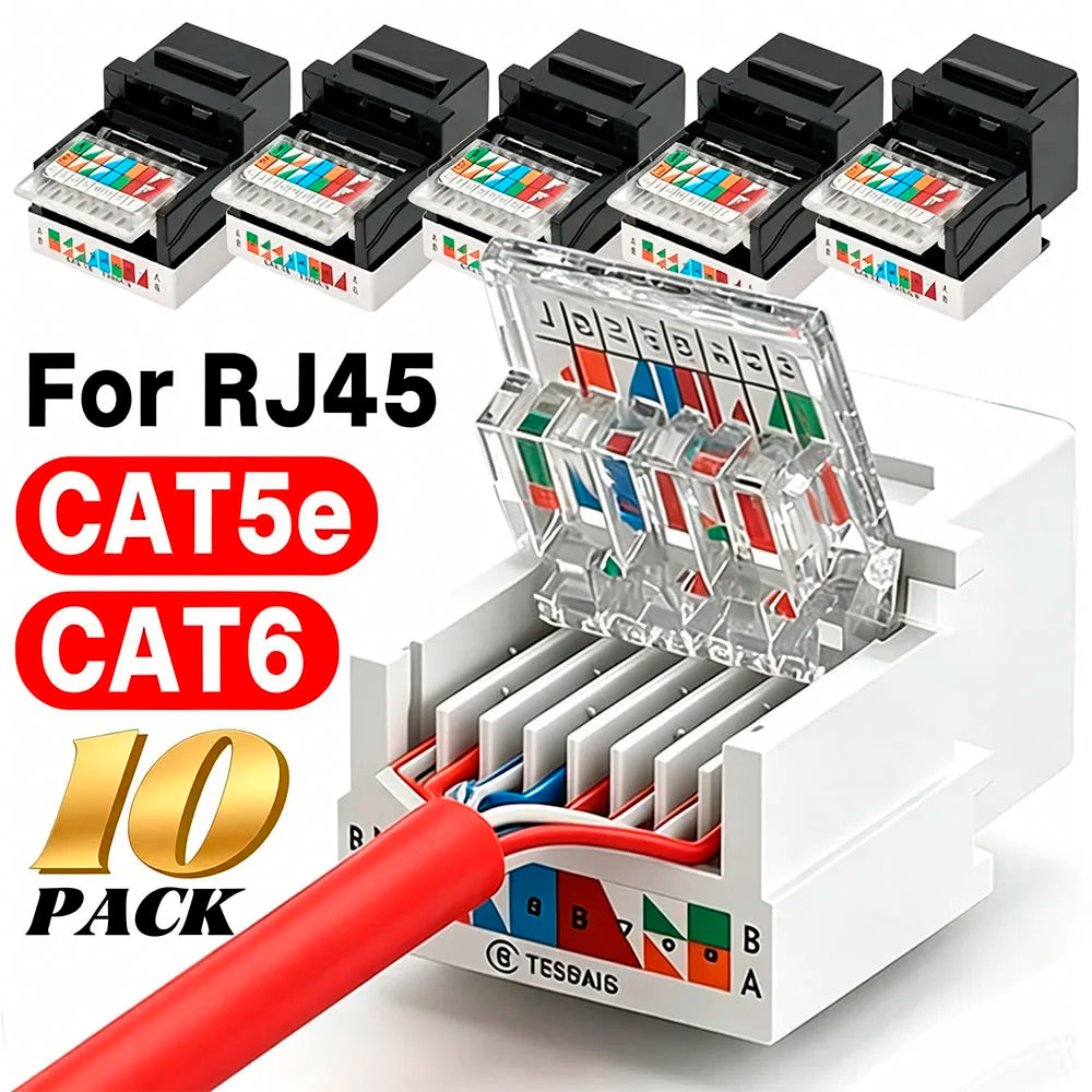 For RJ45 Module Coupler Ethernet Module Female Jack Wall Adapter RJ45 Cat6/Cat5e Ethernet Keystone Jack No Punch-Down Tool-Less