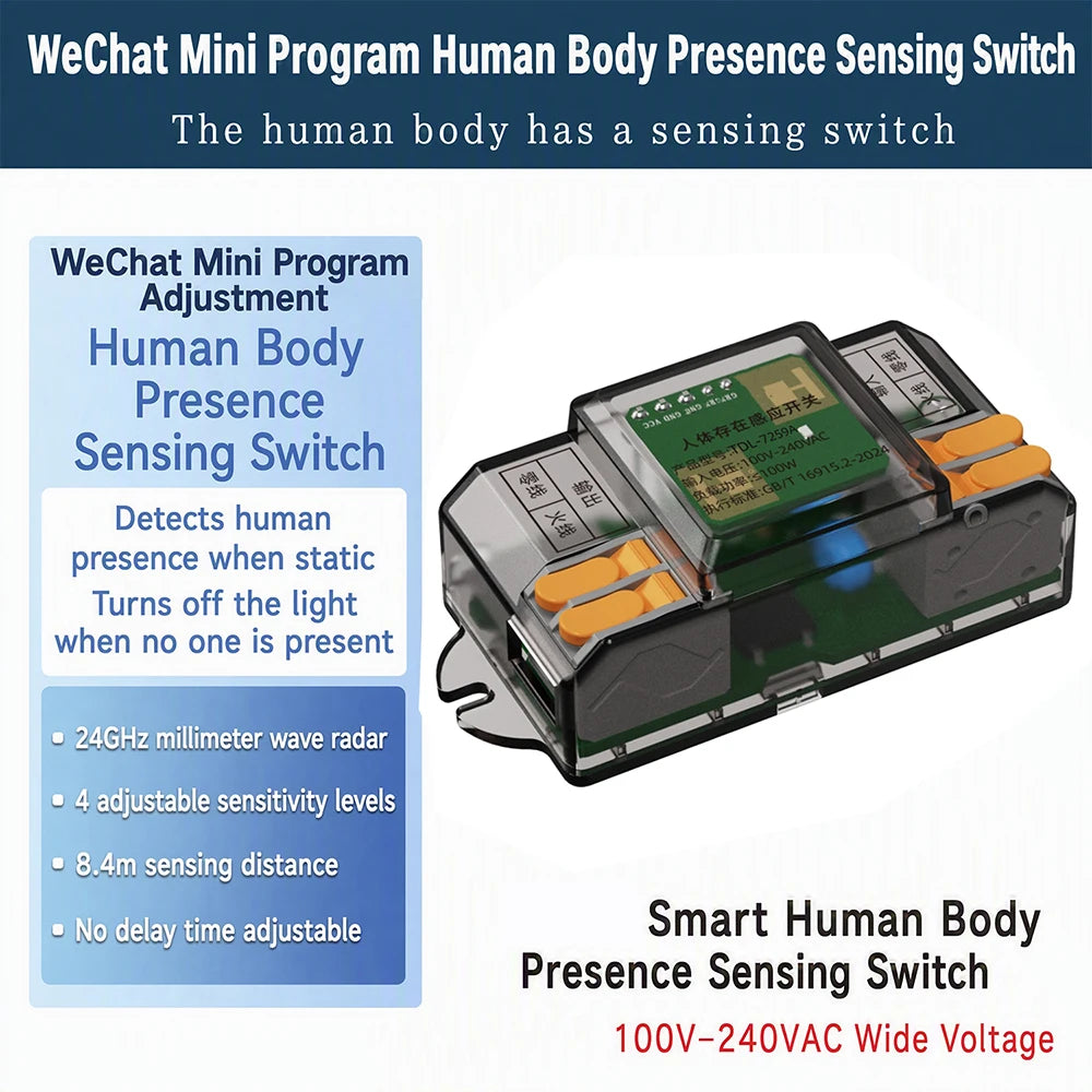Ac 110v-220v Human Presence Sensor 24ghz Microwave Radar Controller Detection Micro-motion Sport Body Sensor Switch