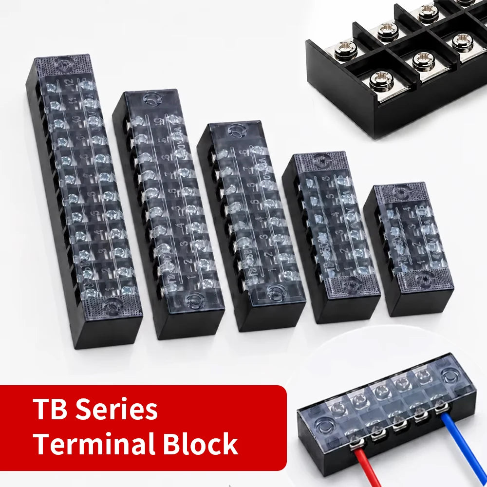 Screw Terminal Block TB Series Dual Row Barrier Strip 3/4/5/6/8/10/12P 15A 25A 45A 600V Panel Mount Electrical Wire Connector