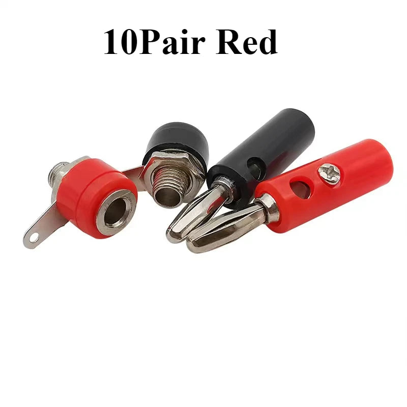 10Pair Silver 4mm Banana Plug Male and Female 4mm Banana Jack Panel Mount Banana Socket Terminal Connector Adapter Red Black