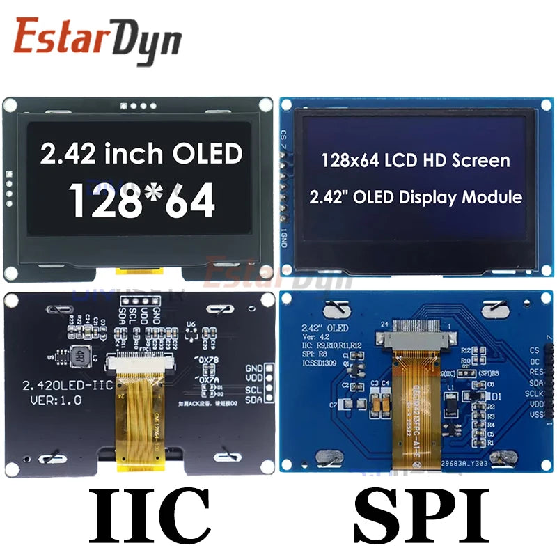 EstarDyn 2.42 Inch LCD 128x64 SSD1309 4 Pin IIC / 7 Pin SPI Serial Interface OLED LCD Display Module
