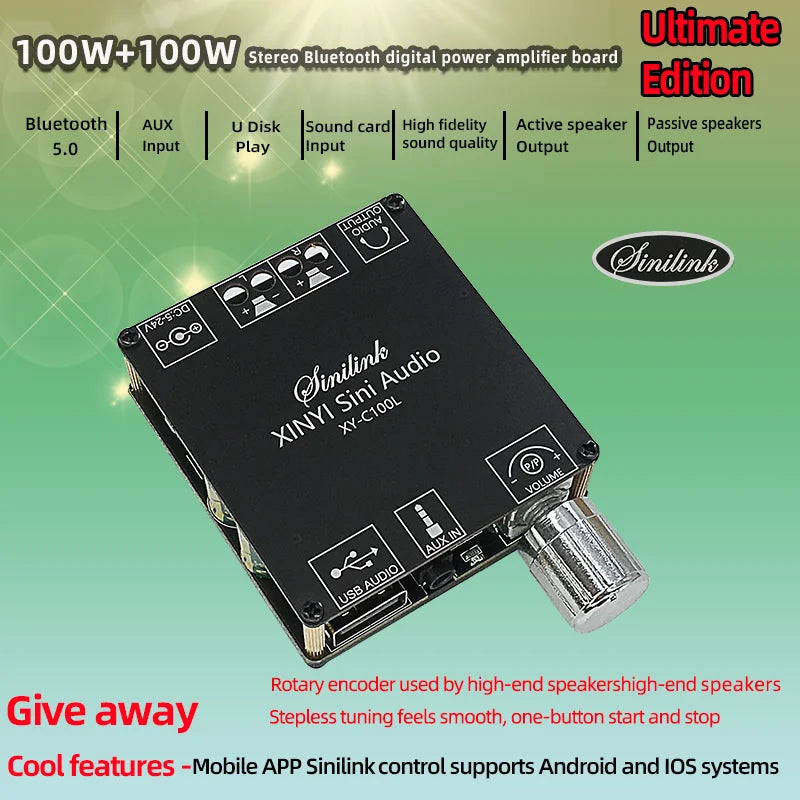 Bluetooth 5.0 Mini Cool Audio Digital Power Amplifier Board 20W*2 50W*2 100W*2 Stereo Wireless AMP Amplificador Module AUX Input
