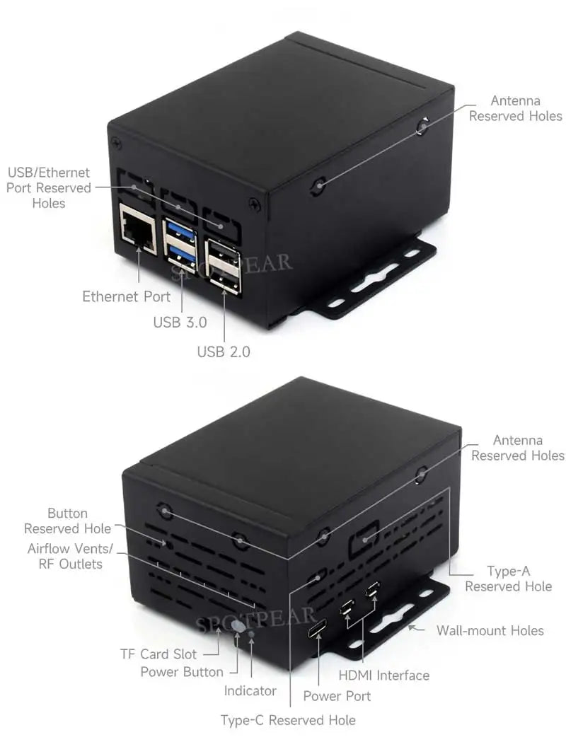 Raspberry Pi 5 Industrial grade large space metal Case D For PoE HAT/official Active Cooler PCle