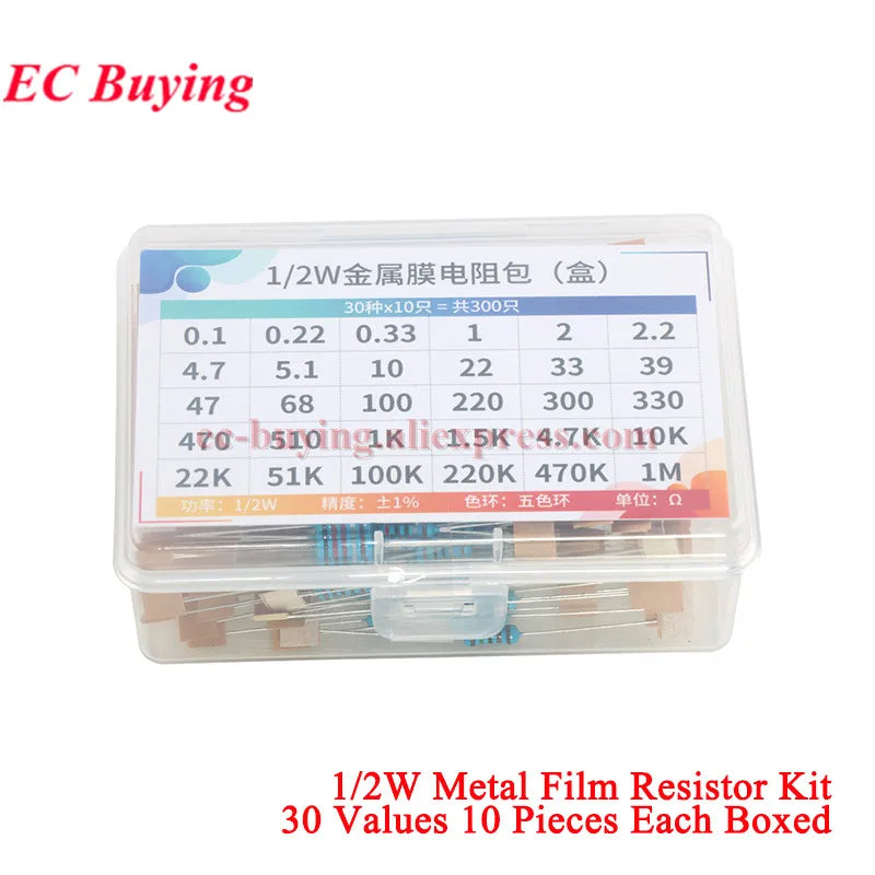 2600Pcs/150pcs 1/4W 1/2W 1W 2W 3W 5W Metal Film Resistor Assortment Kit 1% 0.25W 0.5W Resistance Set Electronic Components Kits