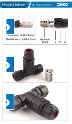 IP68 I/T Shape Waterproof Connector 2/3/5 Pin Wire Connectors Quick Screw Connect Push-in Terminals Electric Junction Box DIY GO