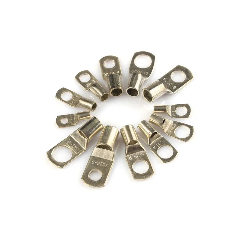 60/100/170pcs SC Bare Bolt Hole Tinned Copper Cable lugs Battery Terminal Wire Terminals Connector Suit SC10-6 SC16-8 SC25-8