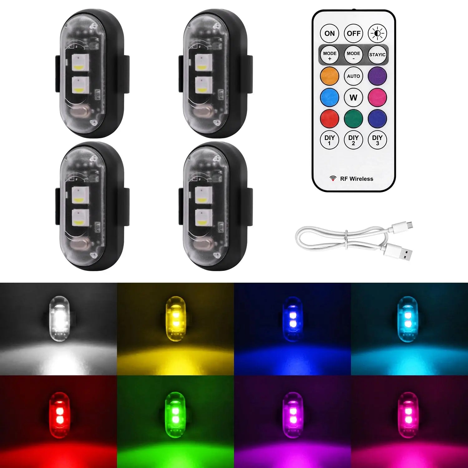 2/4/6/8 pcs LED Aircraft Strobe Lights Remote Control 8 Colors Anti-Collision LED Lights for Car Motorcycle Drone Aircraft Bike