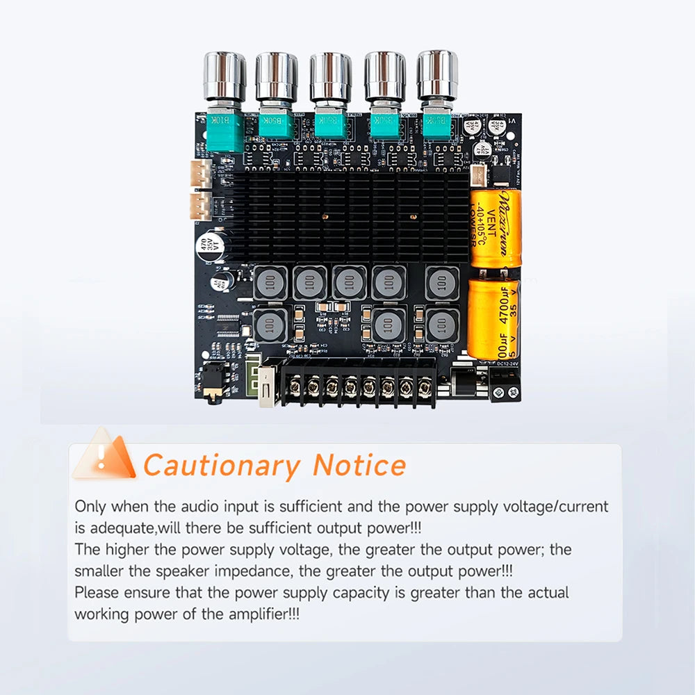 DC12‑24V ZK‑TB22 Audio Amplifier Module 75W+75W+145W+145W 2.2 Channel Bluetooth AUX USB PC Input Treble Bass Adjust