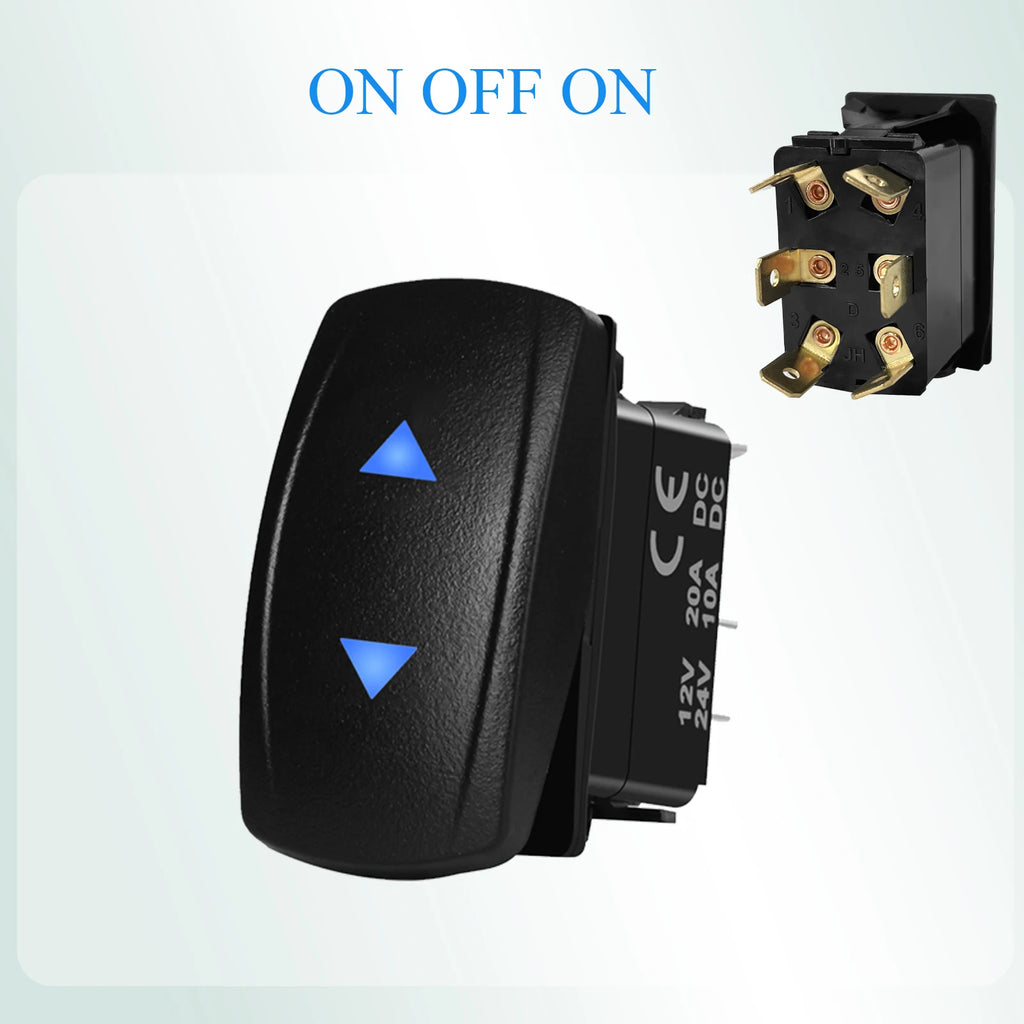 12V Reverse Polarity Rocker Switch DPDT ON-Off-ON 6 Pin Momentary/Latching for Winch Linear Actuator Car Window RV Jack Boat RV
