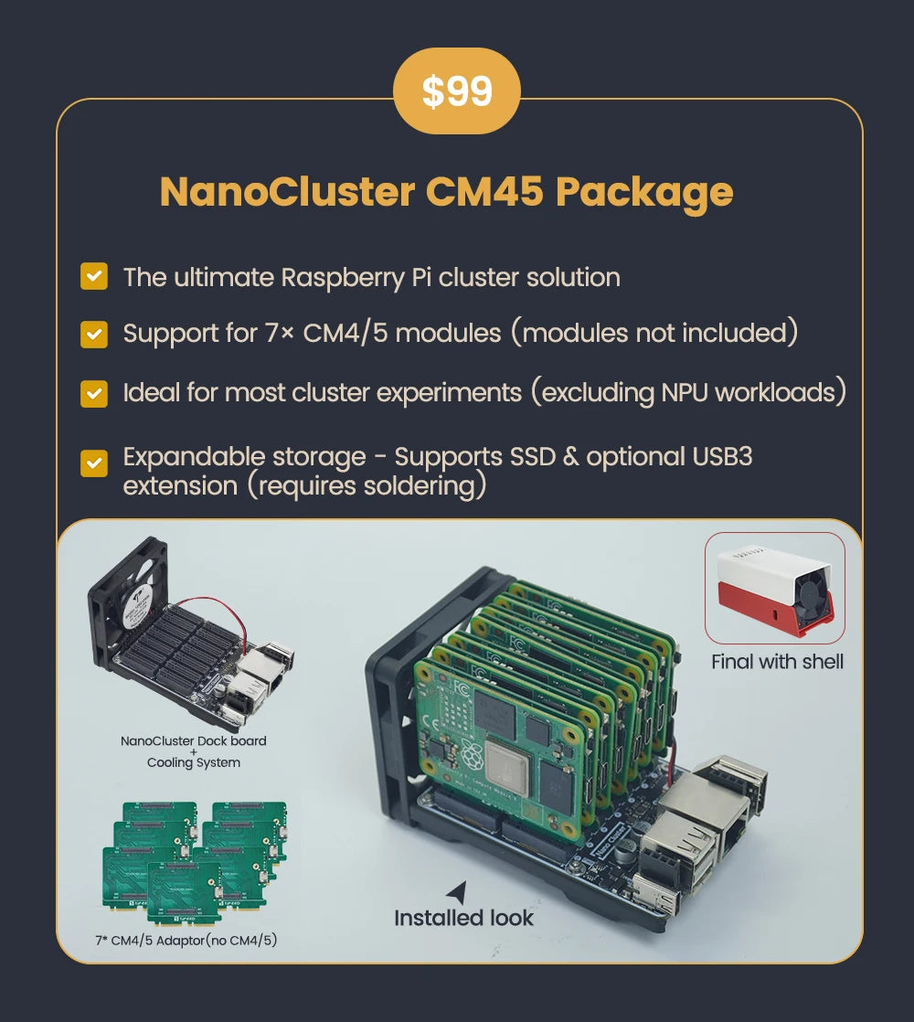 Sipeed NanoCluster 7-Node CM4/CM5 Mini Server - Compact Kubernetes K3S Edge AI Homelab for Raspberry Pi Cluster