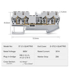 50Pcs ST 2.5-QUATTRO 4-Wire Terminal Block 2.5mm DIN Rail Compact Reliable Wiring Connections