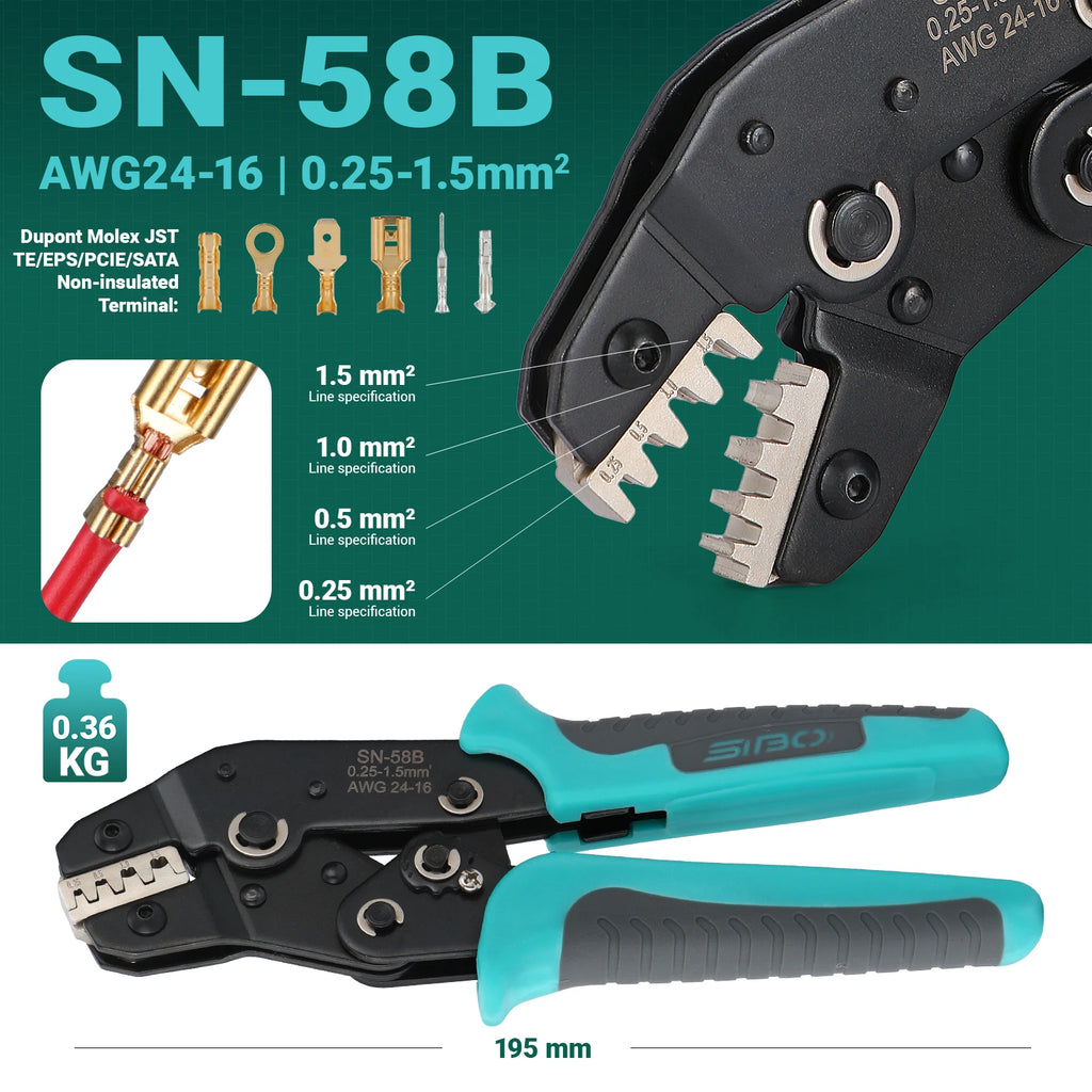 SIBO SN-68B SN-58B Ratcheting Crimping Tool for Dupont JST MOLEX Open Barrel,Dupont Molex JST TE Terminals & EPS PCIE SATA Pins