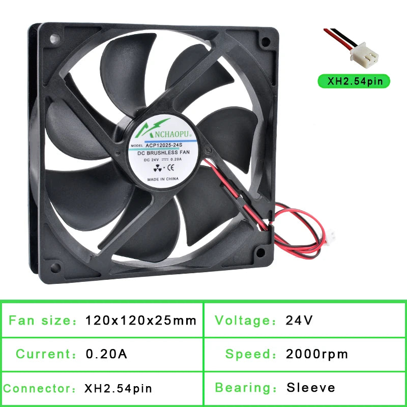ACP12025 12cm 120mm Fan 120x120x25mm DC5V 12V 24V 2Pin Cooling Fan Suitable for Chassis Power Inverter