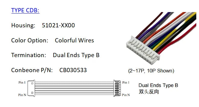 510210400 WIRE HARNESS, MOLEX PICO BLADE SERIES 1.25MM PITCH, 51021-0400, 4P CABLE, Off The Shelf