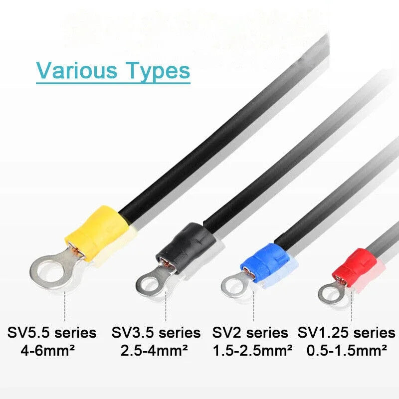 50PCS Ring Crimp Terminals Electrical Wire Connector M3/M4/M5/M6/M8/M10/M12 Insulation Ferrule Lug Quick Splice Connection Screw