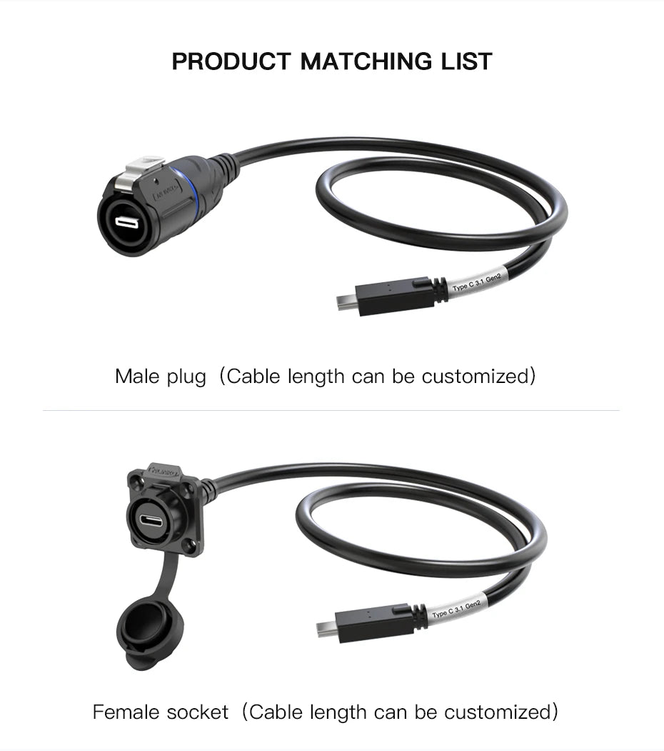 CNLINKO LP16 Waterproof Type-C Connector 5A Female Socket Jacks 10 Gbps Panel Mount Receptacles for Fast Charging Data Transfer