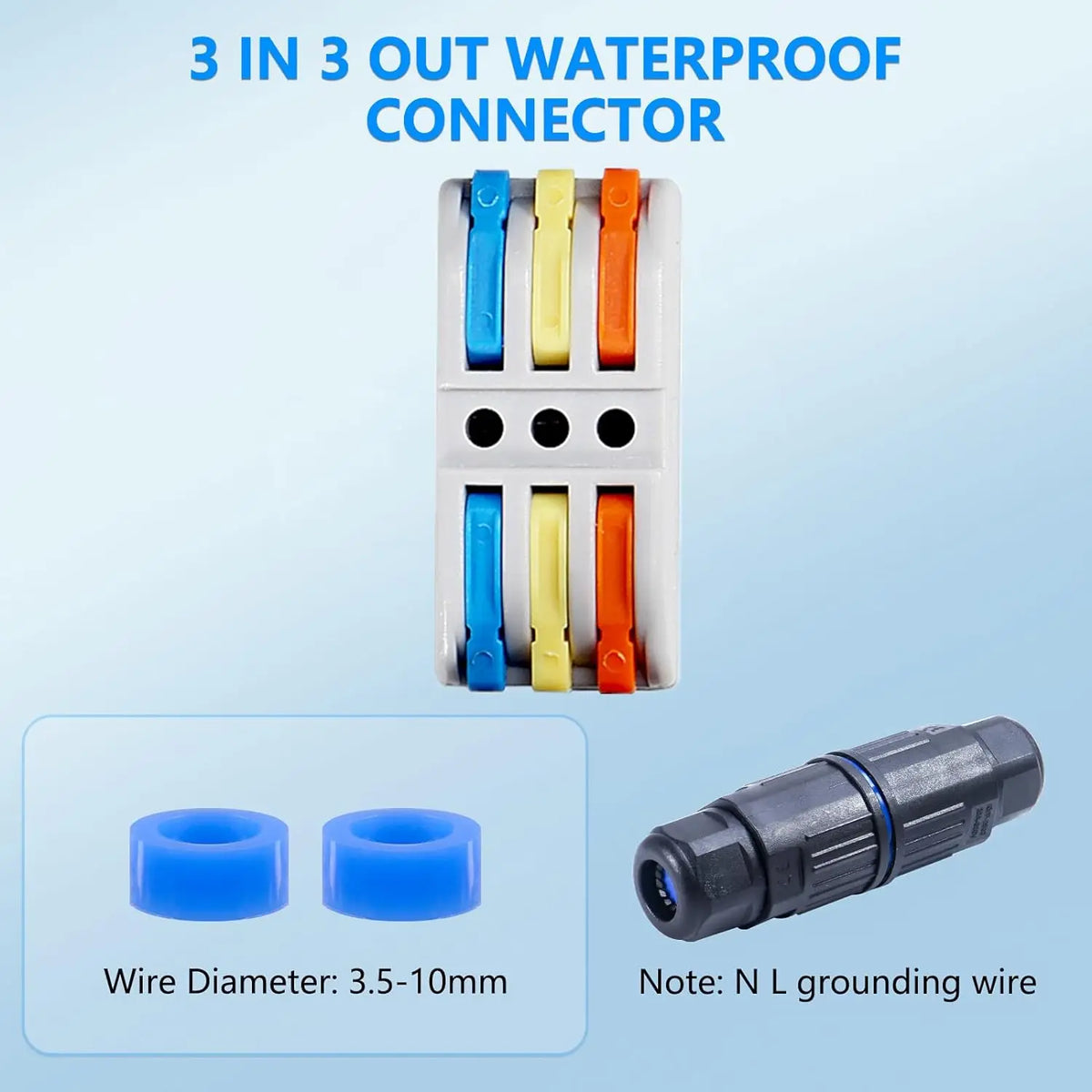 IP68 Waterproof Electrical Cable Connector, Outdoor 3 Way Junction Box, Waterproof Wire Connectors with Replaceable Lever Wire