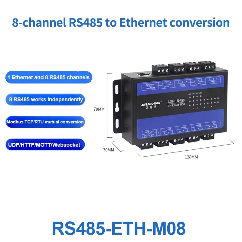 Serial port communication server RS232/485/422-ETH multi-channel modbus rtu to tcp to Ethernet transparent transmission module