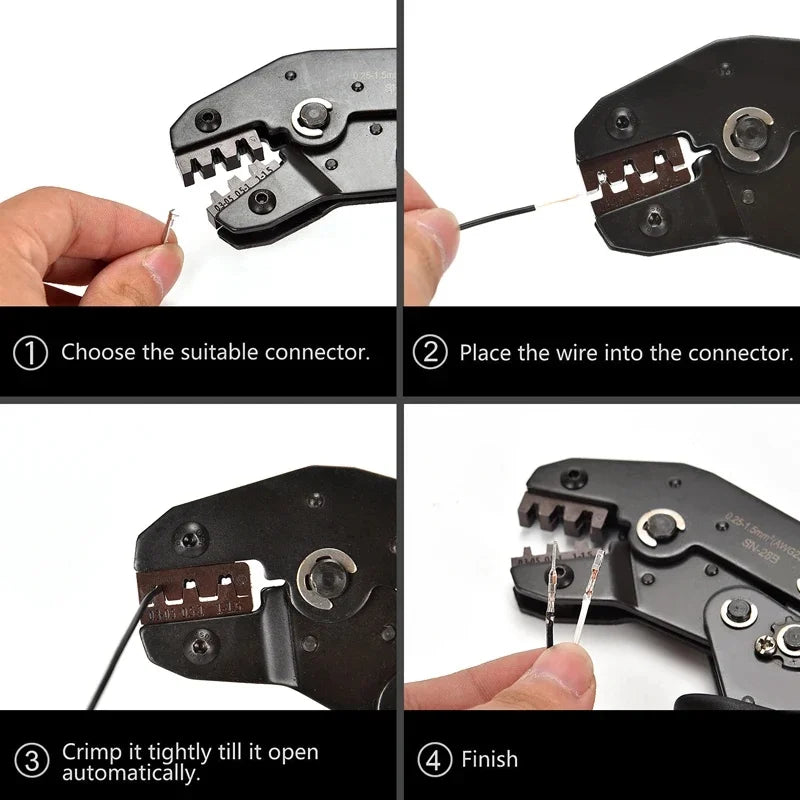 SN-28B Dupont Terminal Crimping Tool 0.25-1.0mm² AWG 23-17 Ratchet Wire Crimper for JST Molex Open Barrel Connectors