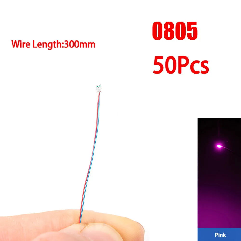50pcs/Set 0805 1206 SMD Lamp Wired Micro Led Pre-Soldered Micro Litz Wired Chip 3V Railway Model Scenes Light DIY Leads Wires 30