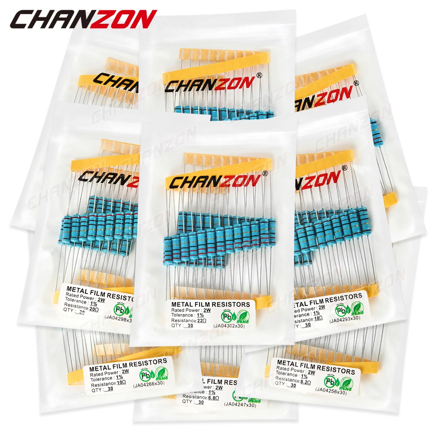 30Pcs 40 Values 2W 1% 1ohm - 1M ohm Metal Film Resistors 2Watt 2 W High Precision MF Fixed 1K 10K 100K 4R7 2K2 2.2K 4.7K 1Kohm