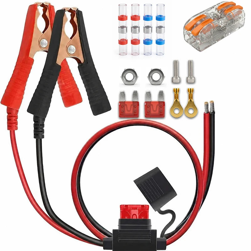 Jumper Cable Clamp 50-100A Crocodile Alligator Clip with 18AWG Wire Fuse Holder Car Battery Charger Replacement Connector